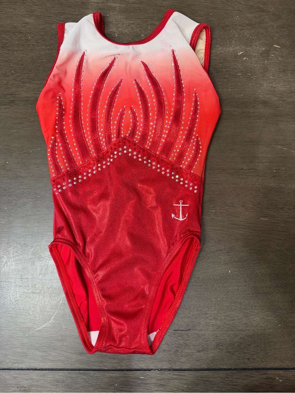 Girls Red Gradient Gymnastics Leotard with Anchor Detail
